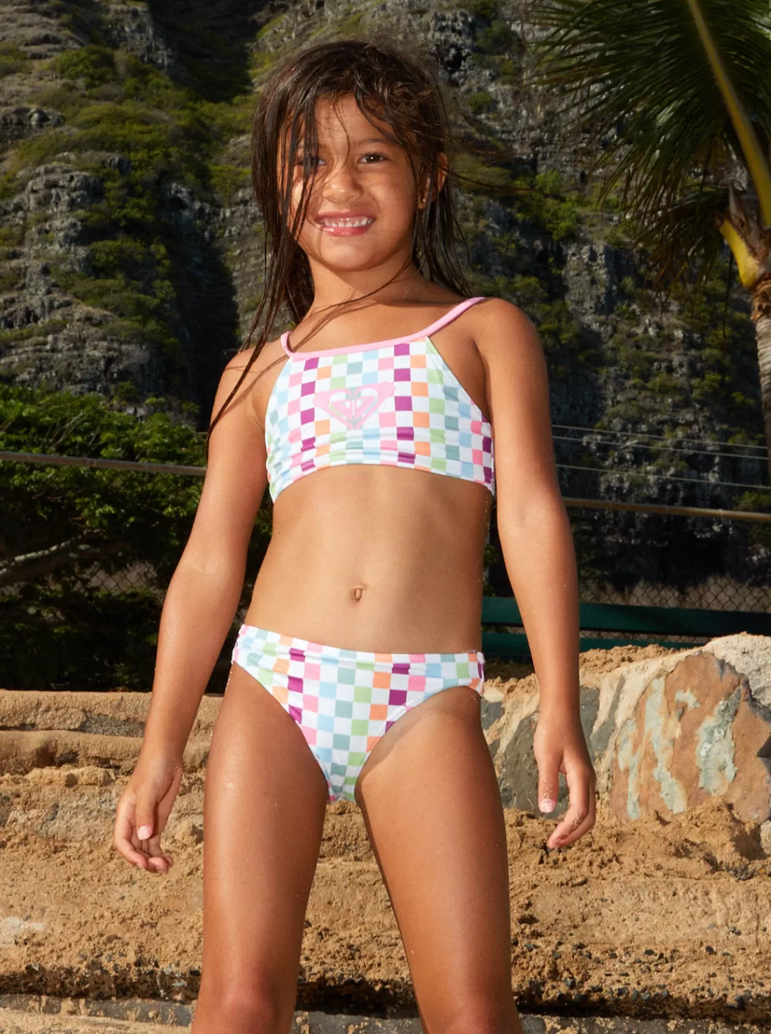 Girls' 2-7 Rainbow Check Two Piece Crop Top Bikini Set-ROXY Shop