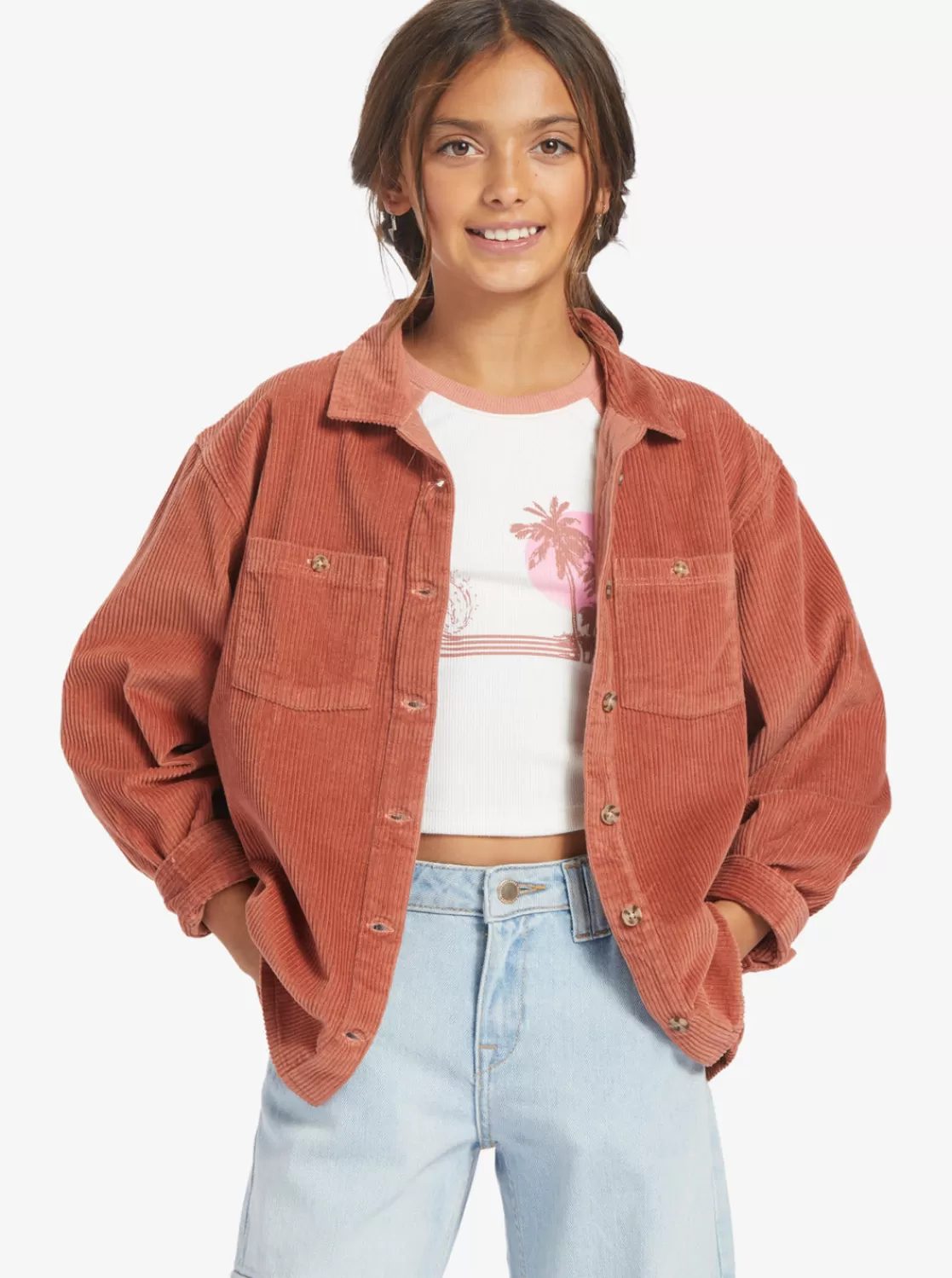 Girls' 4-16 Something Beautiful Solid Oversized Corduroy Shirt-ROXY Online